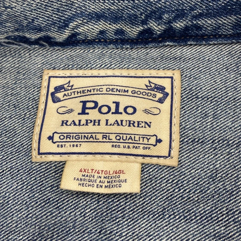 NEW Polo Ralph Lauren Denim Jacket Mens 4XLT Blue Sportsman Patchwork USA Flag